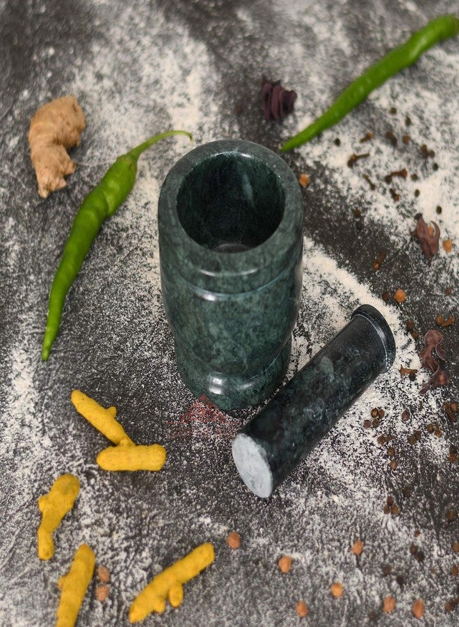Jaipur Ace Natural Green Marble Mortar and Pestle Set, Imam Dasta, Ohkli Musal, Kharal- 4 Inches (Green) - Image 5